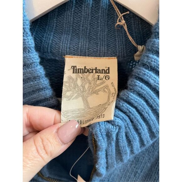 Timberland Light Blue Wool Quarter Zip Side Pocket Side Pocket Sweater sz L NWT - Picture 3 of 6